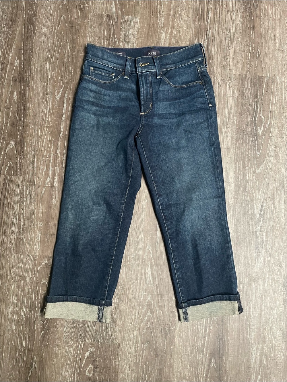 NYDJ Dark Indigo Jeans capri length cuffed sz 0